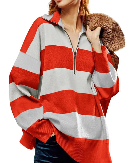 Striped Half-Zip Oversized Sweatshirt