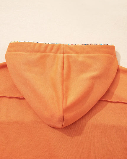 Floral Patchwork Hoodie with Drawstring