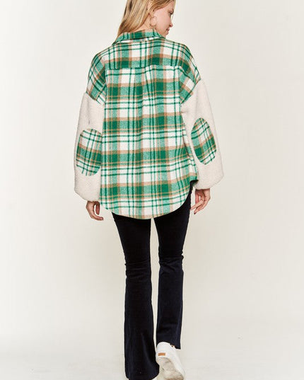 Multi plaid fuzzy sleeve jacket JJO1023
