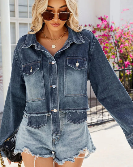 Button Up Long Sleeve Denim Jacket with Pockets