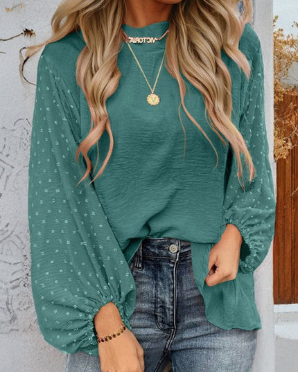 Solid Swiss Dot Balloon Sleeve Blouse