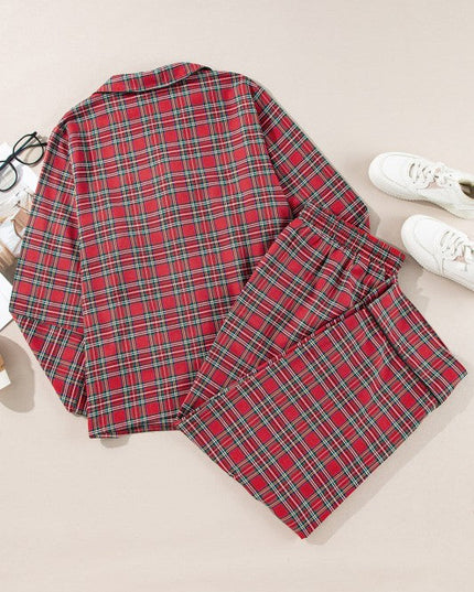 Plus Size Christmas Plaid Shirt and Pants Set
