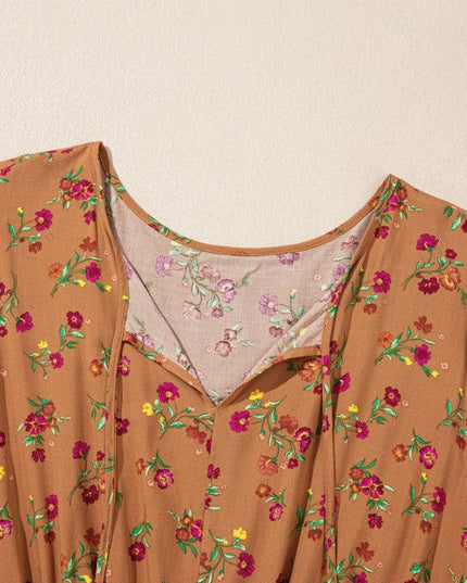 Plus Size Floral V-Neck Ruffle Sleeve Tiered Dress