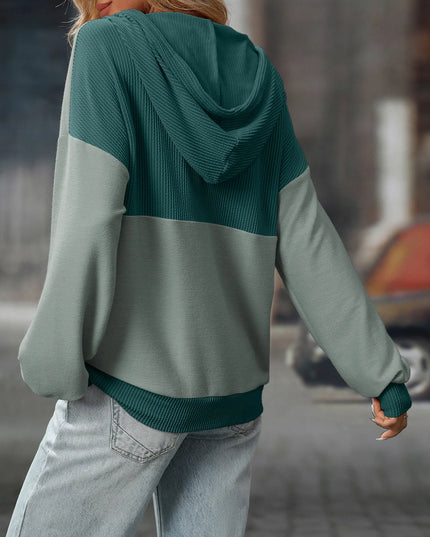 Drawstring Button Detail Long Sleeve Hoodie