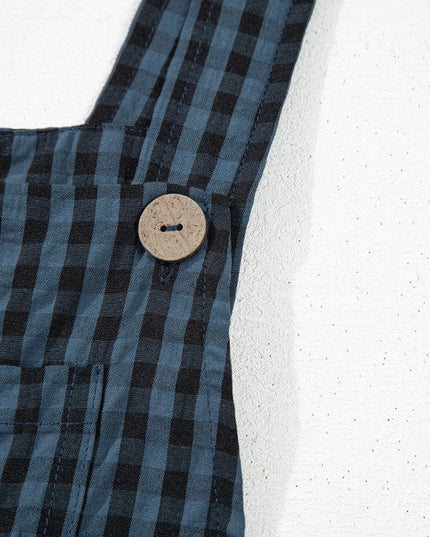 Plaid Print Buttoned Pocketed High Waist Jumpsuits