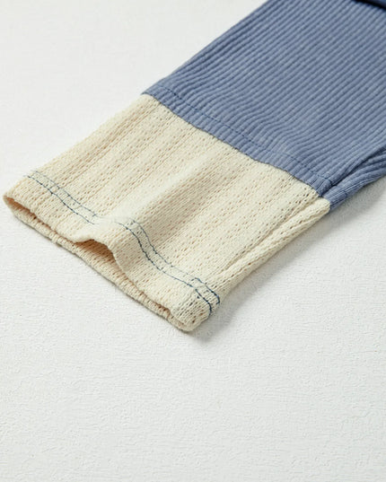 Contrast Knitted Colorblock Star Patchwork Oversize Long Sleeve Top