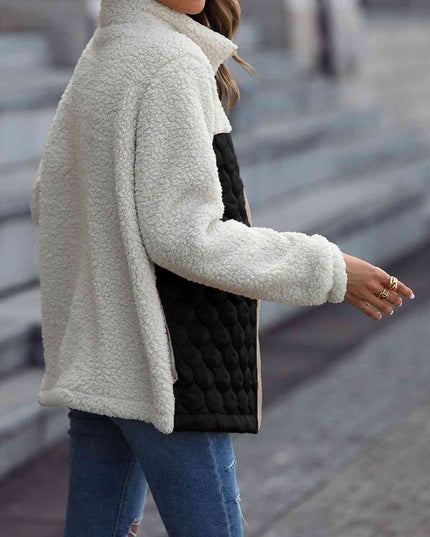 Women Leopard Color Block Zip-Up Jacket