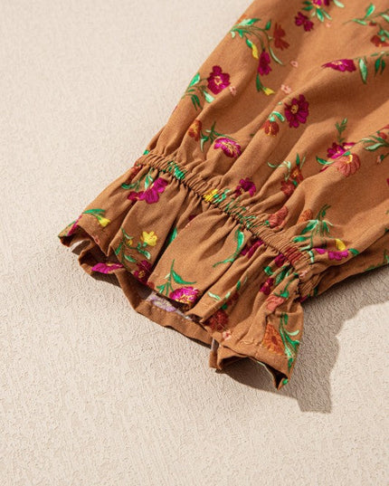 Plus Size Floral V-Neck Ruffle Sleeve Tiered Dress