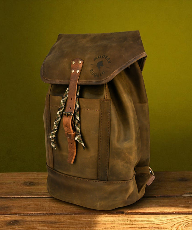 Bovine Leather Single Strap Backpack - Olive