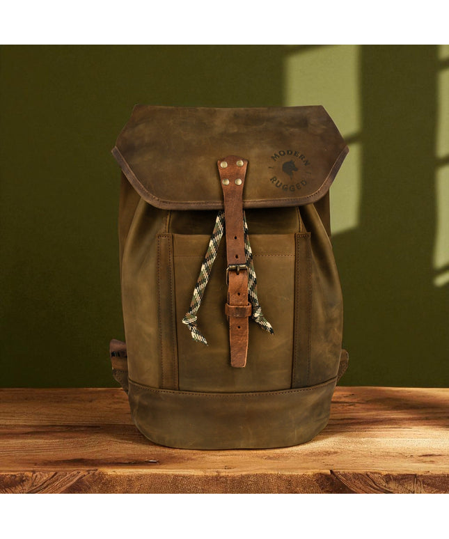 Bovine Leather Single Strap Backpack - Olive