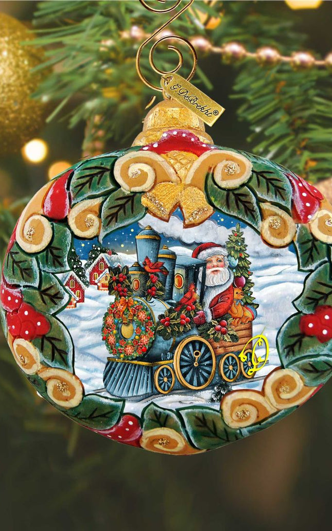 Santa Express Wreath Sculpted Hand-Painted Christmas Ornament by G. DeBrekht - Santa Snowman Christmas Decor - 610315