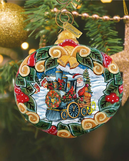 Santa Express Wreath Sculpted Hand-Painted Christmas Ornament by G. DeBrekht - Santa Snowman Christmas Decor - 610315