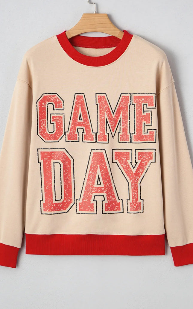 GAME DAY Letter Graphic Round Neck Sweatshirt