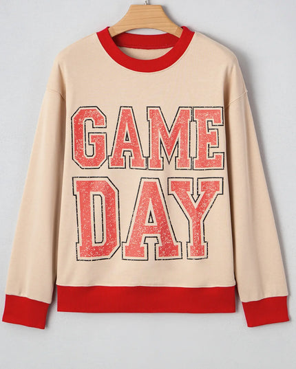 GAME DAY Letter Graphic Round Neck Sweatshirt
