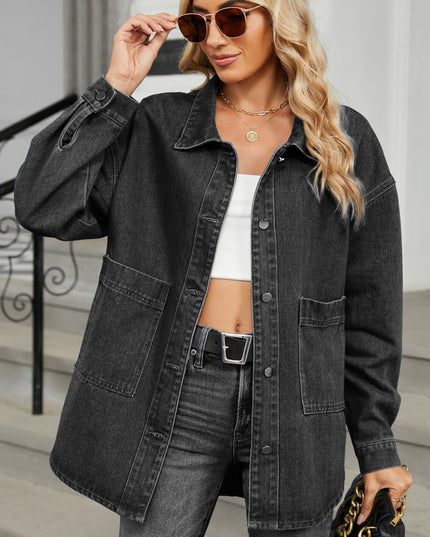 Removable Hood Button Up Long Sleeve Denim Jacket