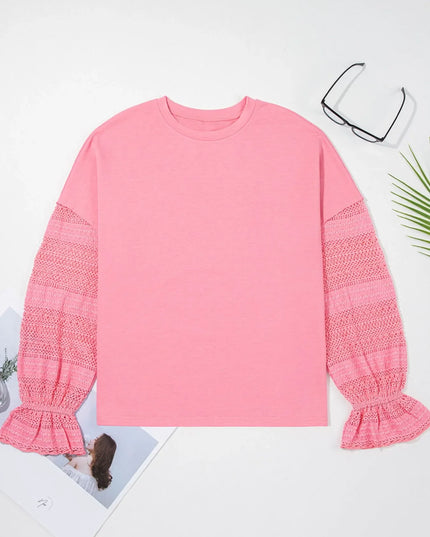 Lace Detail Flounce Sleeve Sweatshirt