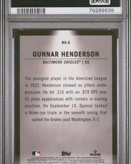 Graded 2023 Topps Bowman Gunnar Henderson #BS5 Spotlights Rookie RC Baseball Card PSA 10 Gem Mint