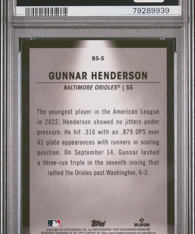 Graded 2023 Topps Bowman Gunnar Henderson #BS5 Spotlights Rookie RC Baseball Card PSA 10 Gem Mint