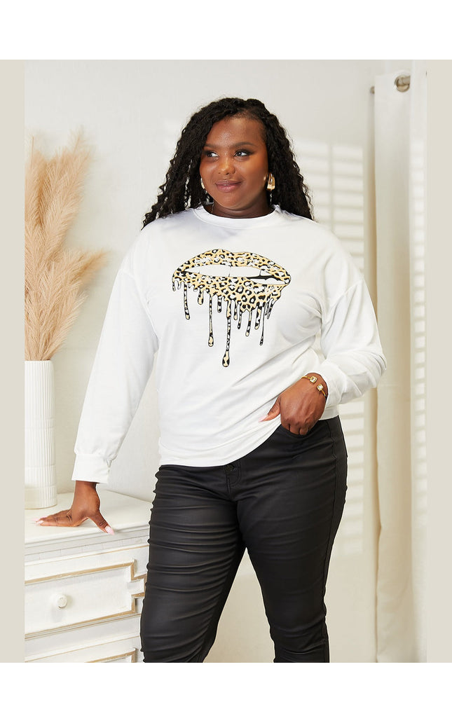 Women Simply Love Graphic Dropped Shoulder Round Neck Sweatshirt