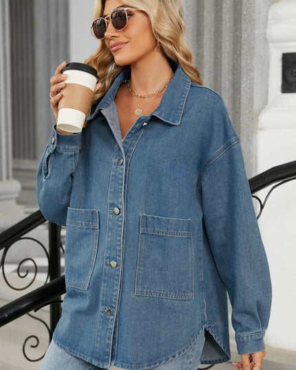 Removable Hood Button Up Long Sleeve Denim Jacket