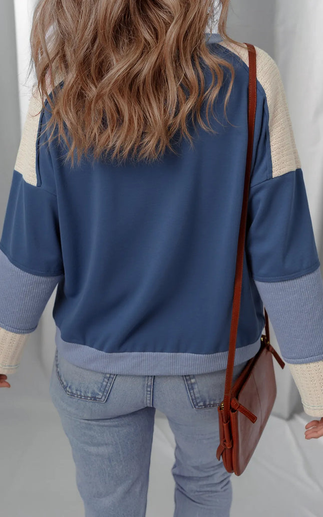 Contrast Knitted Colorblock Star Patchwork Oversize Long Sleeve Top