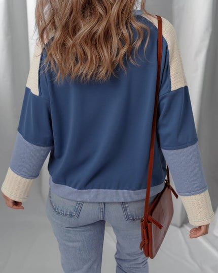 Contrast Knitted Colorblock Star Patchwork Oversize Long Sleeve Top