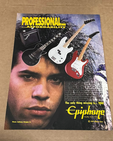 EPIPHONE GUITARS - JOHN RICCO of WARRIOR SOUL - 1991 Print Advertisement