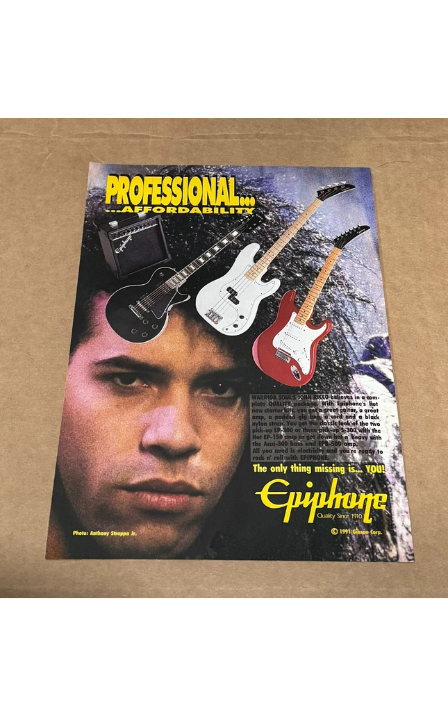 EPIPHONE GUITARS - JOHN RICCO of WARRIOR SOUL - 1991 Print Advertisement
