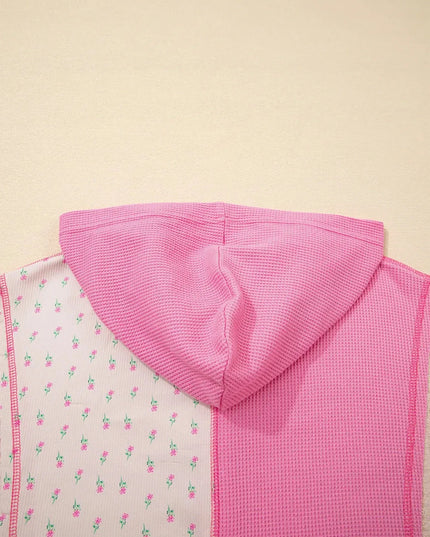 Color Block Button Detail Hoodie