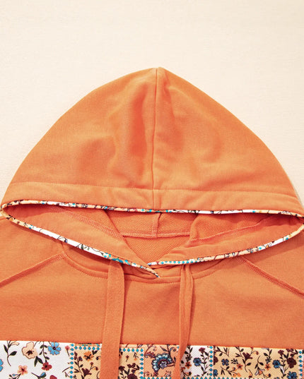 Floral Patchwork Hoodie with Drawstring