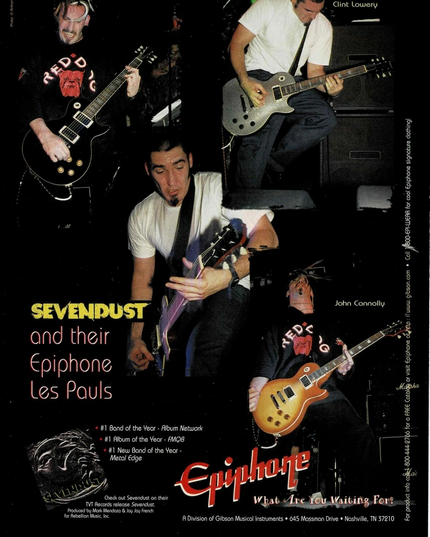 EPIPHONE GUITARS - SEVENDUST - CLINT LOWERY & JOHN CONNOLLY - 1998 Print Ad