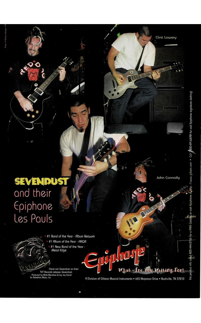 EPIPHONE GUITARS - SEVENDUST - CLINT LOWERY & JOHN CONNOLLY - 1998 Print Ad