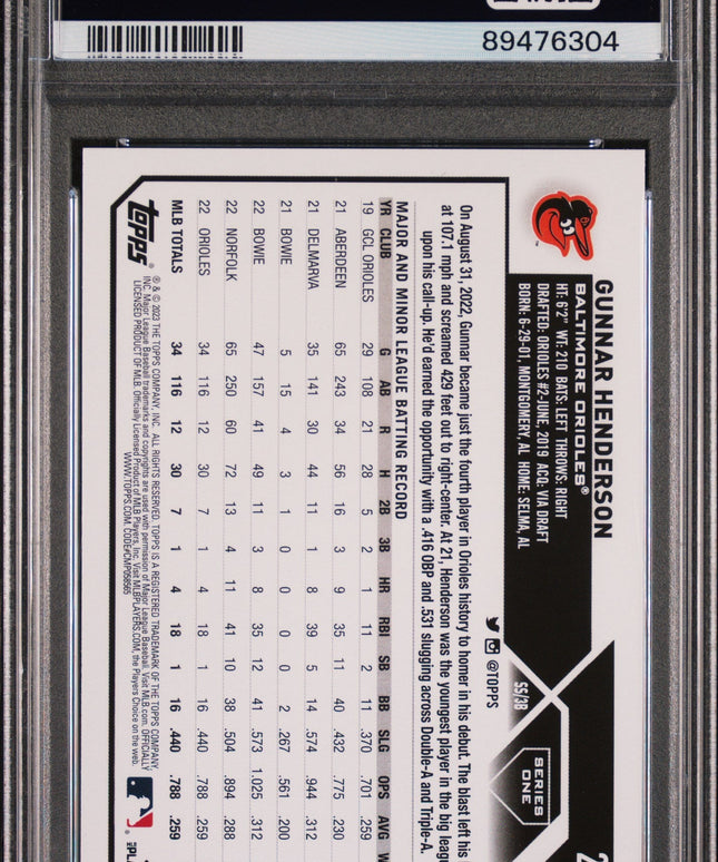 Graded 2023 Topps Gunnar Henderson #206 Rookie RC Baseball Card PSA 10 Gem Mint