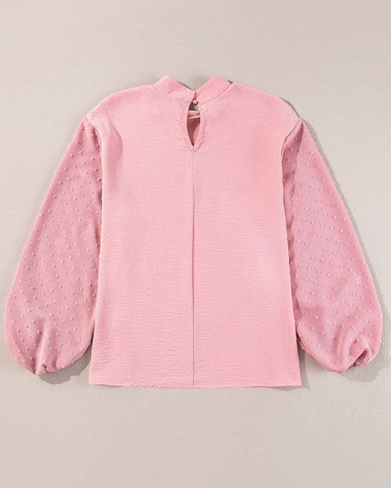 Solid Swiss Dot Balloon Sleeve Blouse