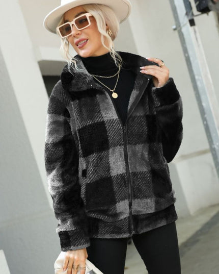 Plaid Zip-Up Collared Jacket