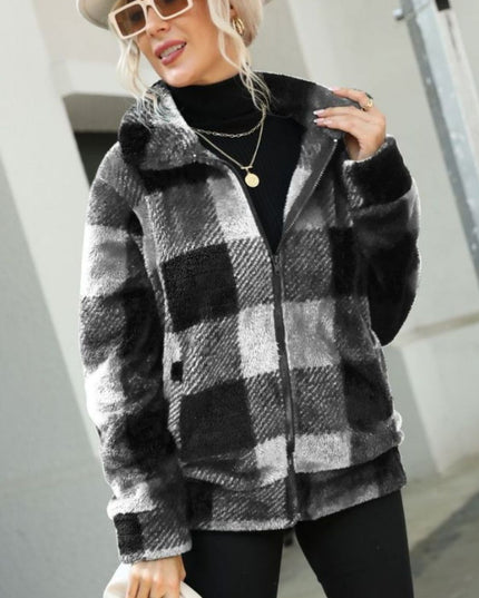 Plaid Zip-Up Collared Jacket