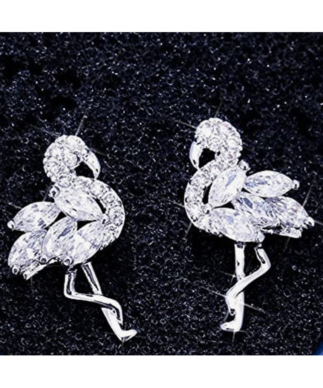 925 Sterling Silver Crystal Flamingo Bird Stud Earring Set, Elegant Gift For Her