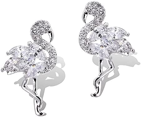 925 Sterling Silver Crystal Flamingo Bird Stud Earring Set, Elegant Gift For Her