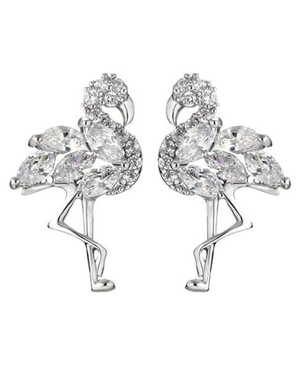 925 Sterling Silver Crystal Flamingo Bird Stud Earring Set, Elegant Gift For Her