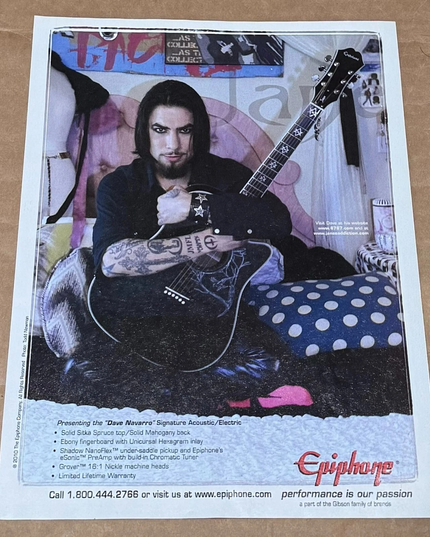EPIPHONE GUITARS - DAVE NAVARRO of JANE's ADDICTION - 2010 Print Advertisement