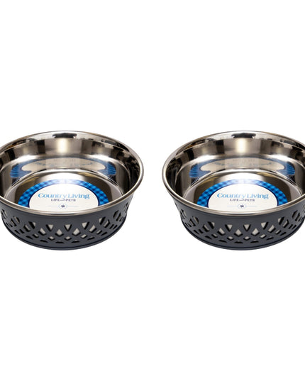 Country Living Set of 2 Stainless Steel Dog Bowls – Farmhouse Style, Ideal for Small to Medium Dogs