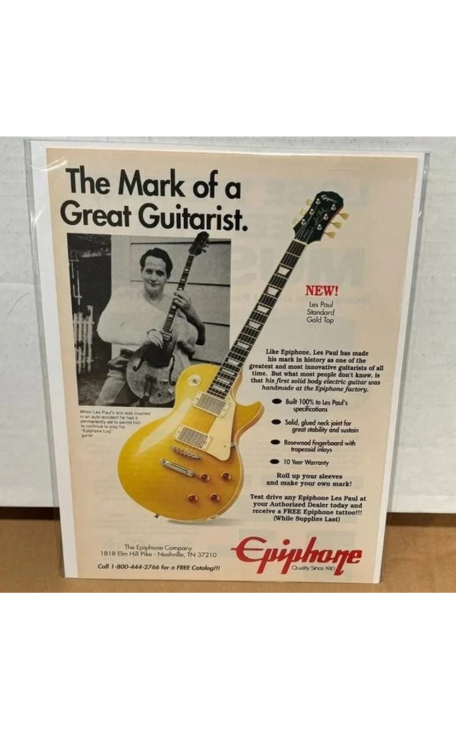 EPIPHONE GUITARS - LES PAUL STANDARD GOLD TOP - 1994 Print Advertisement