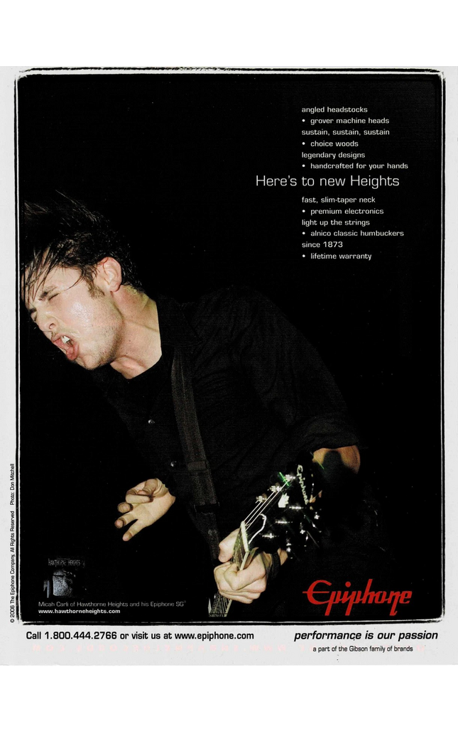 EPIPHONE GUITARS - MICAH CARLI of HAWTHORNE HEIGHTS - 2006 Print Advertisement