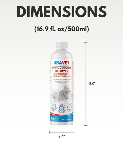 UBAVET Stain and Odor Remover for Dogs & Cats – Powerful Enzyme Cleaner – (16.9 fl oz / 500ml)
