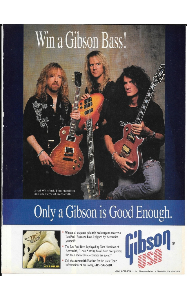 Gibson Guitars - Les Paul Bass - Aerosmith - 1994 Print Ad