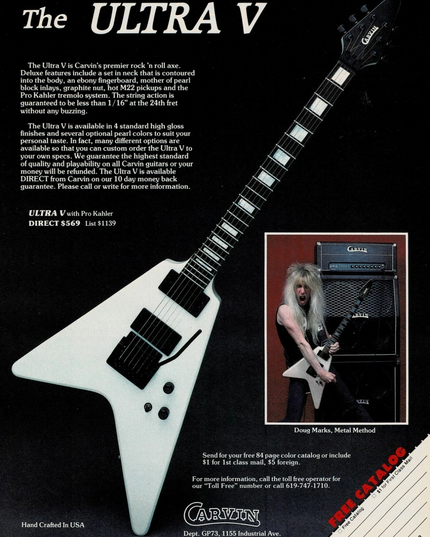 Doug Marks of Metal Method - Carvin - The ULTRA V - 1986 Print Ad
