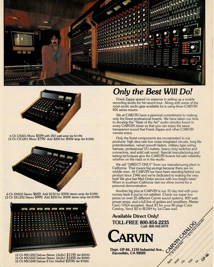 CARVIN MX SERIES - FRANK ZAPPA - 1983 Print Ad