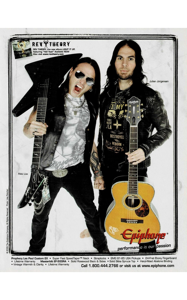 Julien Jorgensen & Rikki Lixx of Rev Theory - EPIPHONE GUITARS - 2009 Print Ad