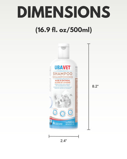 UBAVET Aloe & Oatmeal Shampoo for Dogs & Cats – Gentle Hydrating Formula – (16.9 fl oz / 500ml)
