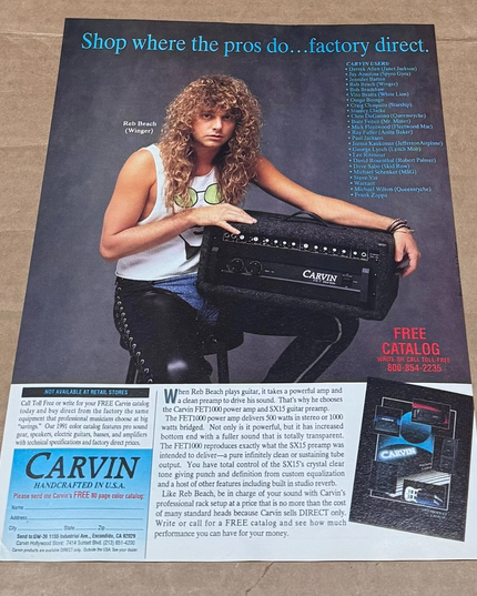 CARVIN AMPS - REB BEACH of WINGER - 1991 Print Ad